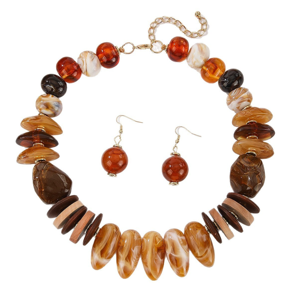 Mixed Shape Amber Resin Necklace & Earring Set