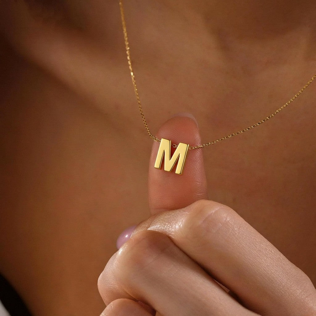 Mini Block Letter Initial Necklace
