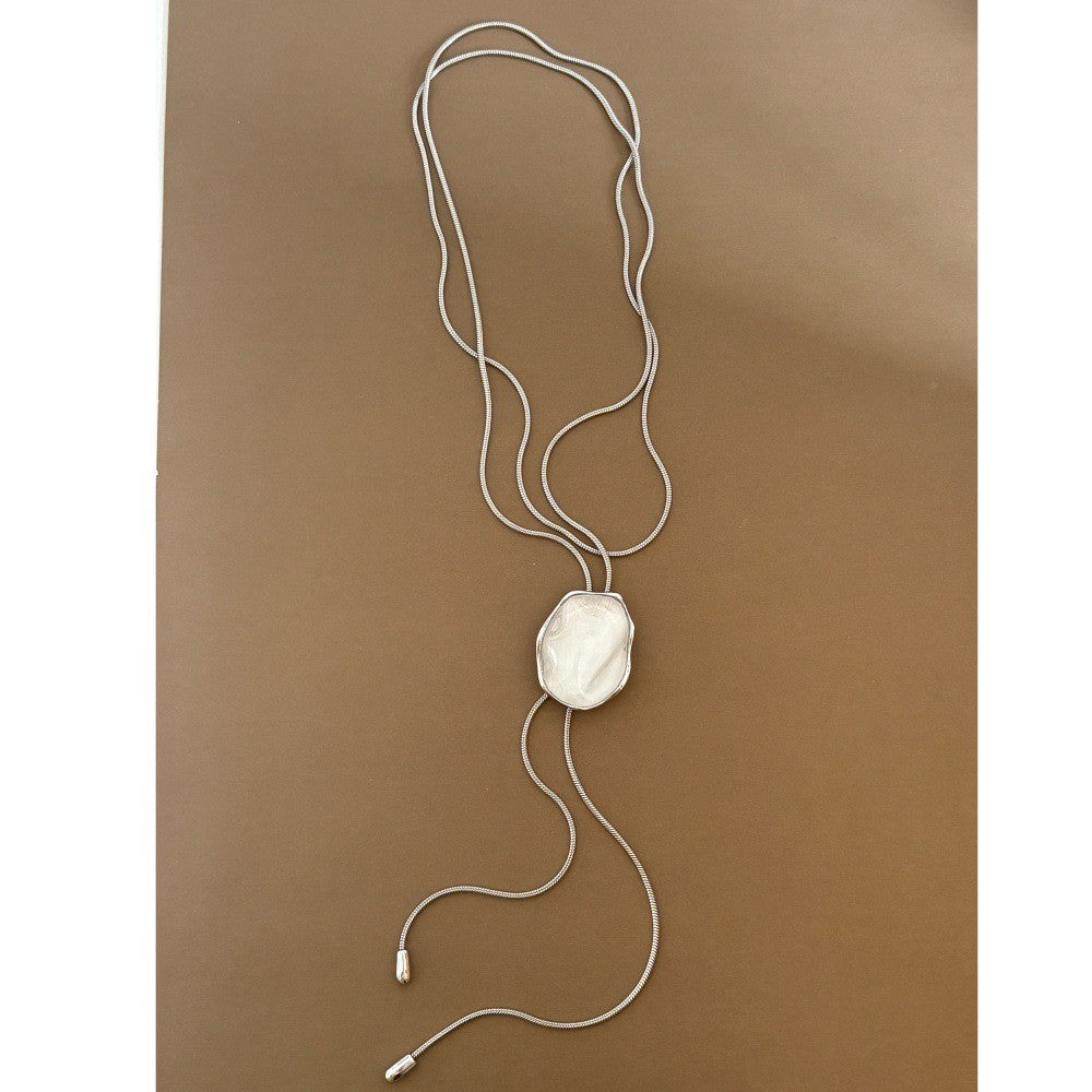 Iridescent Oval Lariat Necklace, Earrings & Ring