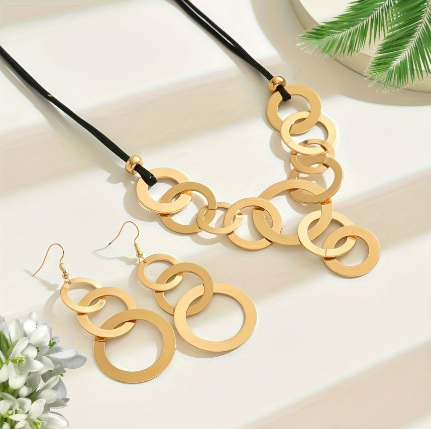 Interlocking Circle Necklace & Earring Set