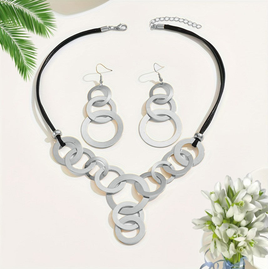 Interlocking Circle Necklace & Earring Set