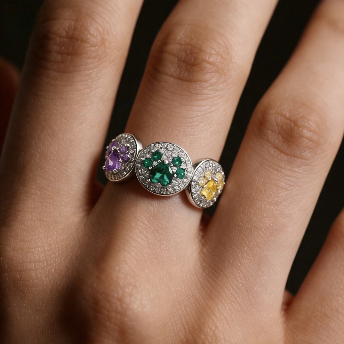 Birthstone Cat Paw Ring