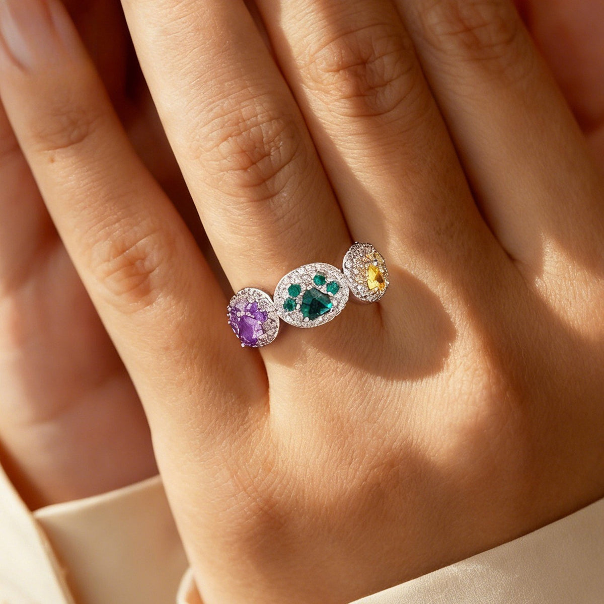 Birthstone Cat Paw Ring