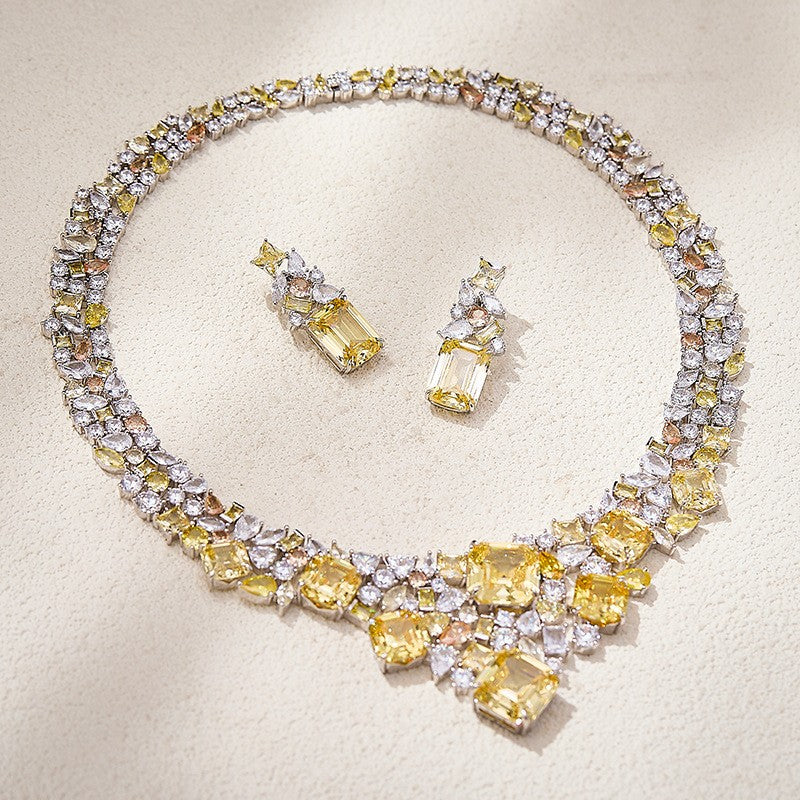 Pink Crystal Statement Necklace & Earring Set