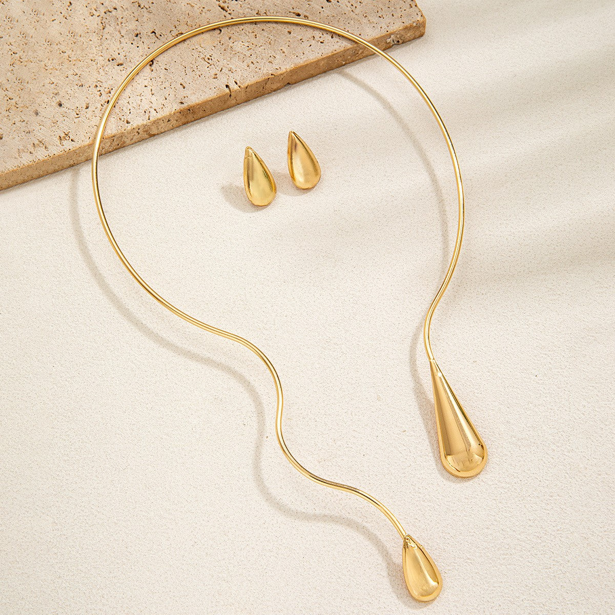 Teardrop Snake Chain Necklace & Earring Set