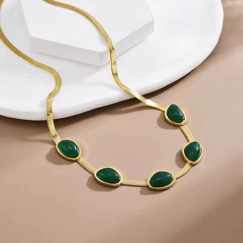 Green Stone Snake Chain Necklace