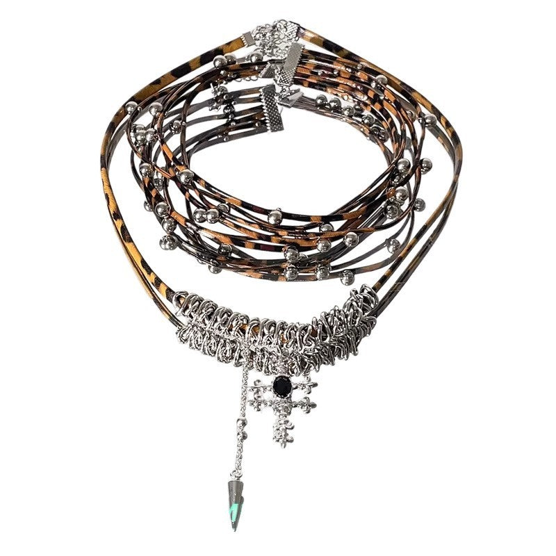 Leopard Bead & Spike Layered Necklace