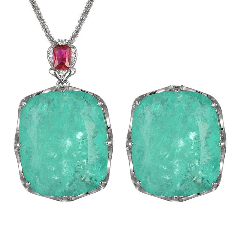 Green Square Stone Necklace & Ring Set