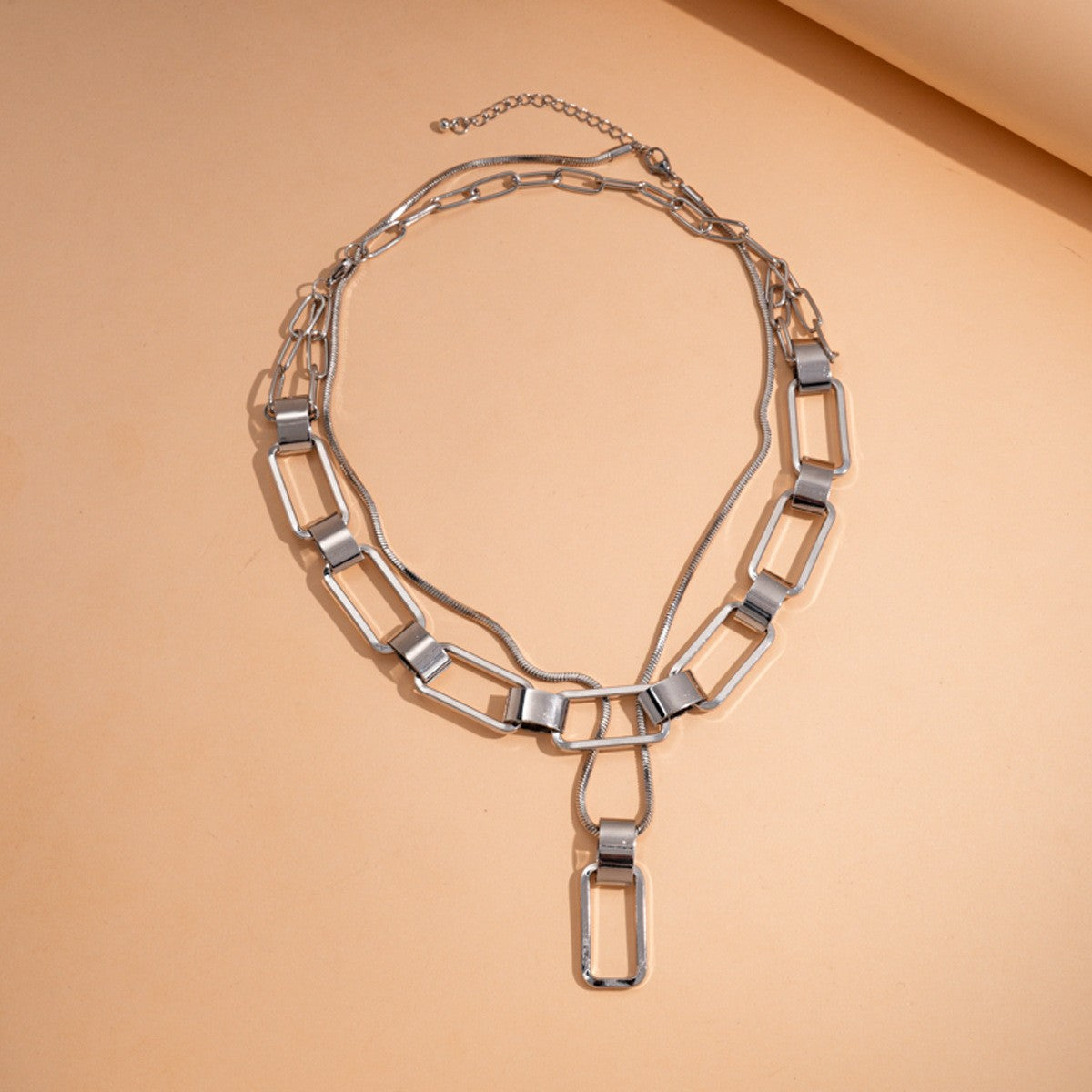 Geometric Open Rectangle Necklace & Bracelet Set