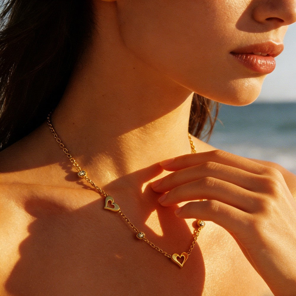 Double Open Heart Chain Necklace