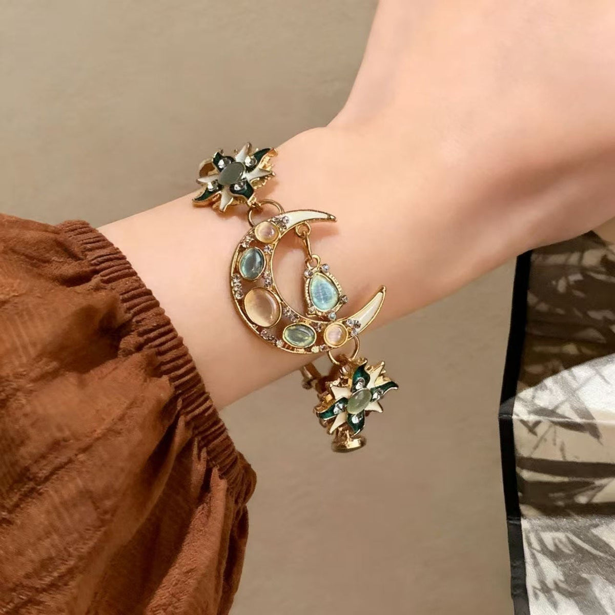 Moon & Star Gemstone Charm Bracelet