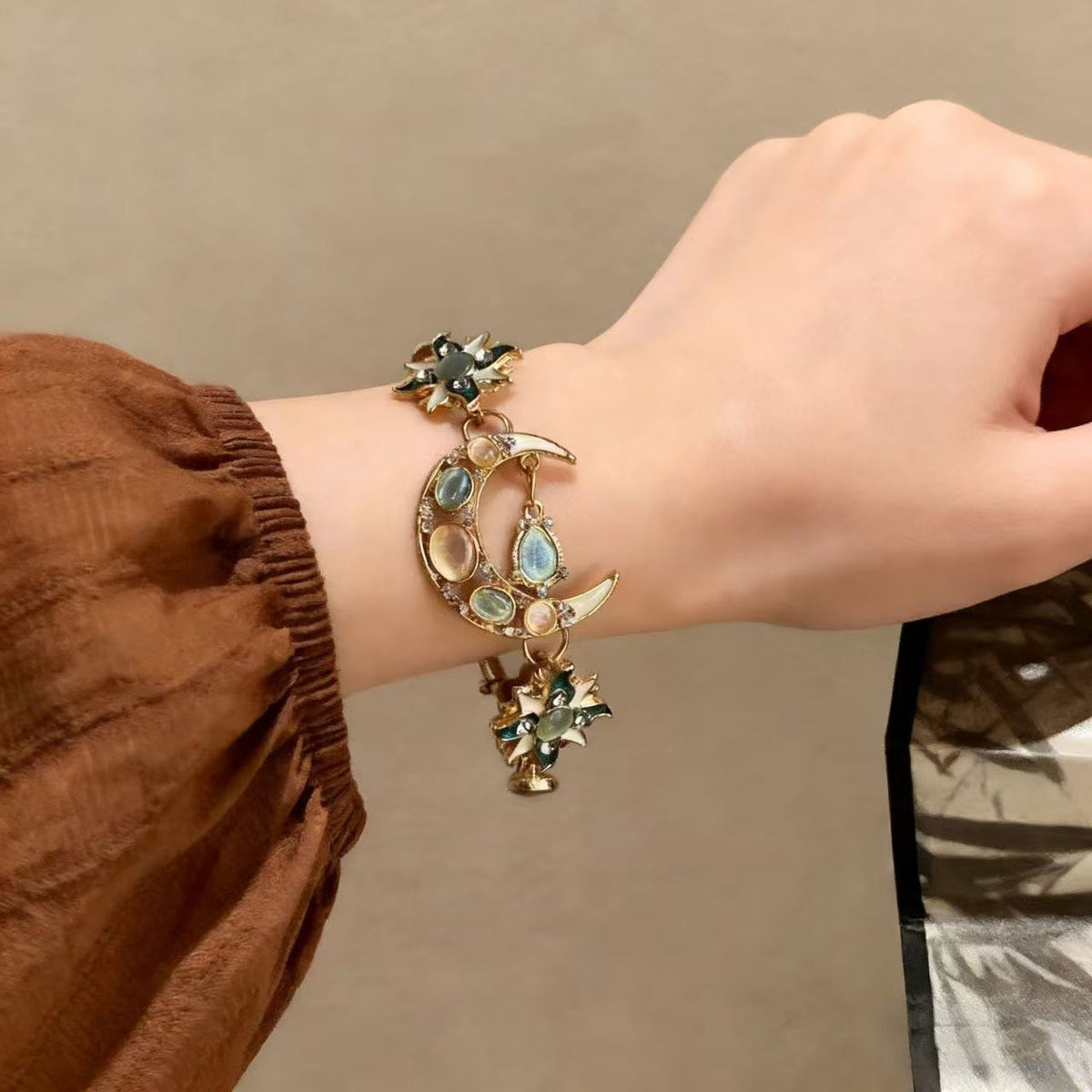 Moon & Star Gemstone Charm Bracelet