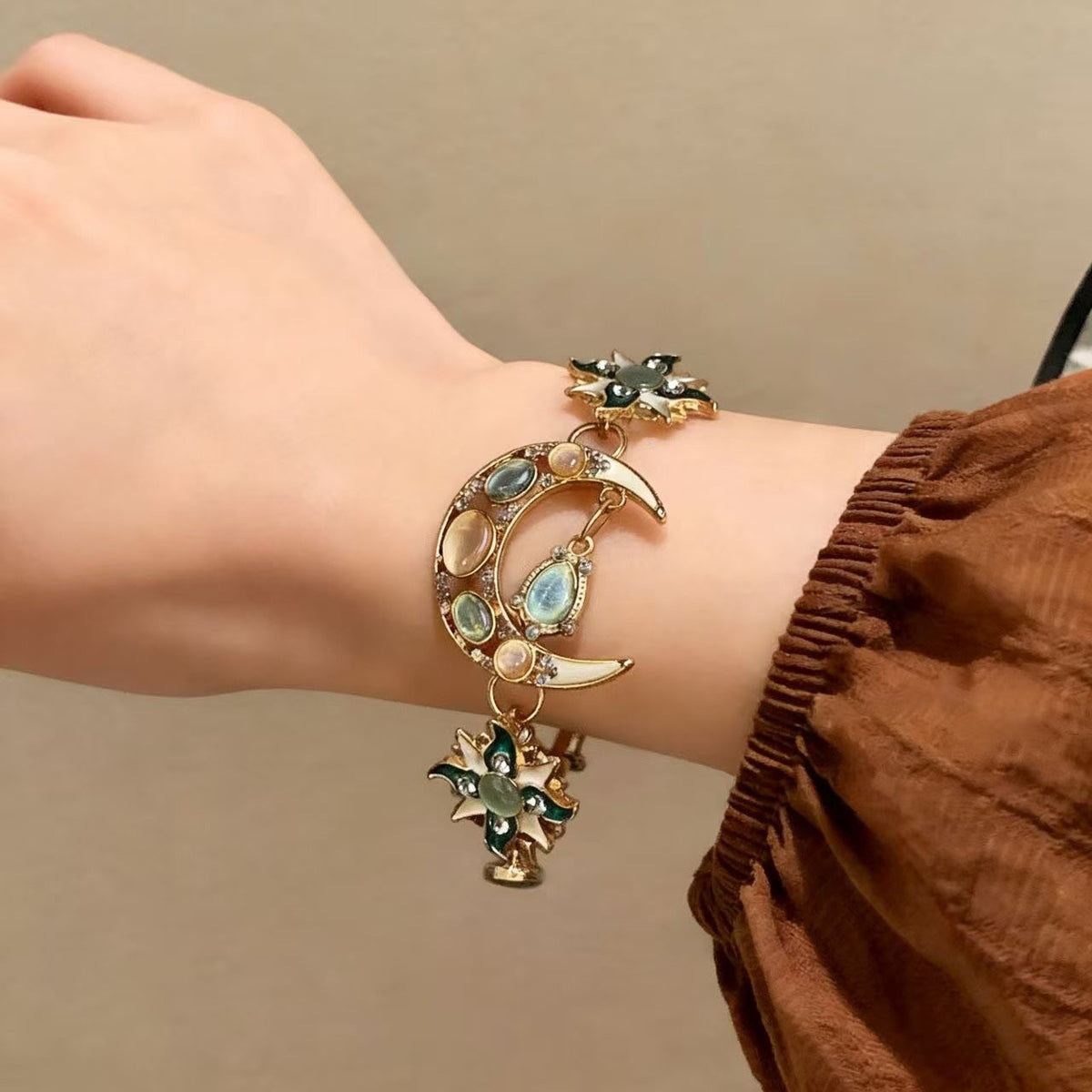Moon & Star Gemstone Charm Bracelet