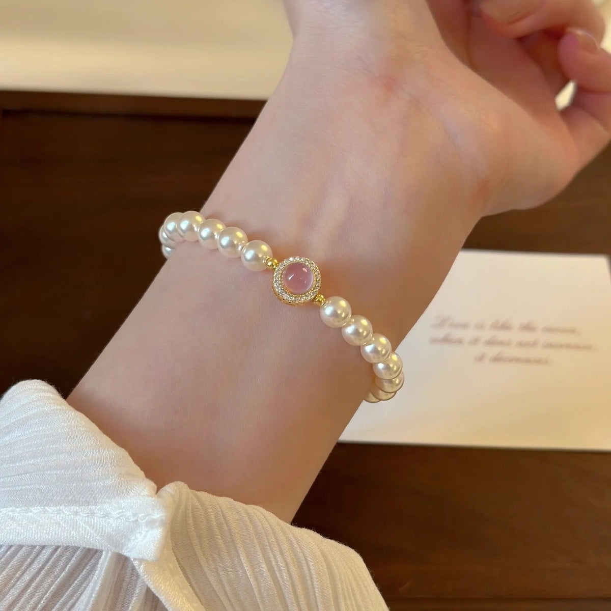 Pink Stone Circle Pearl Bracelet