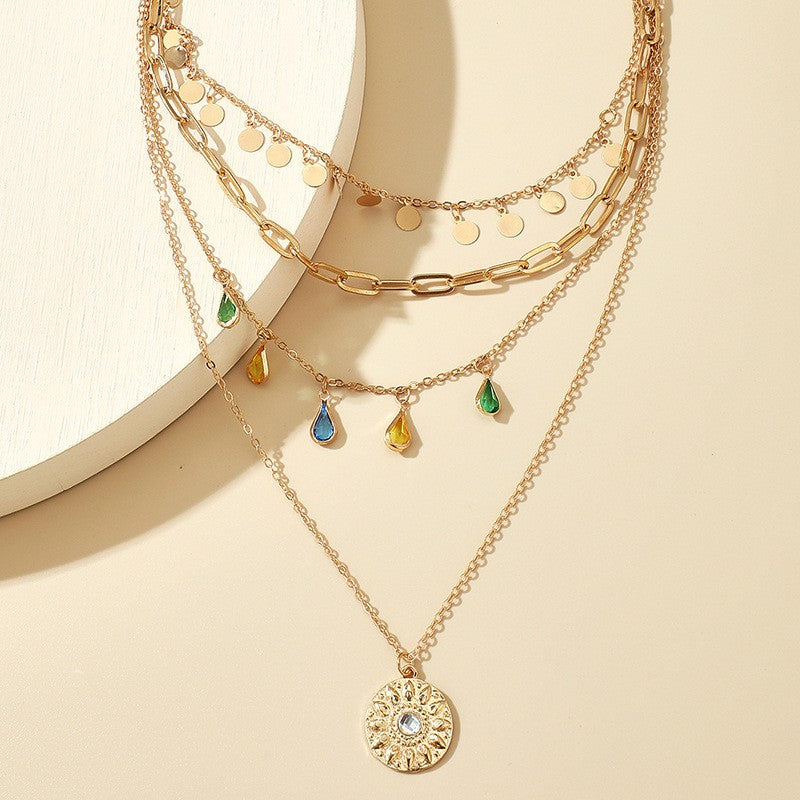 Layered Coin & Teardrop Necklace Set