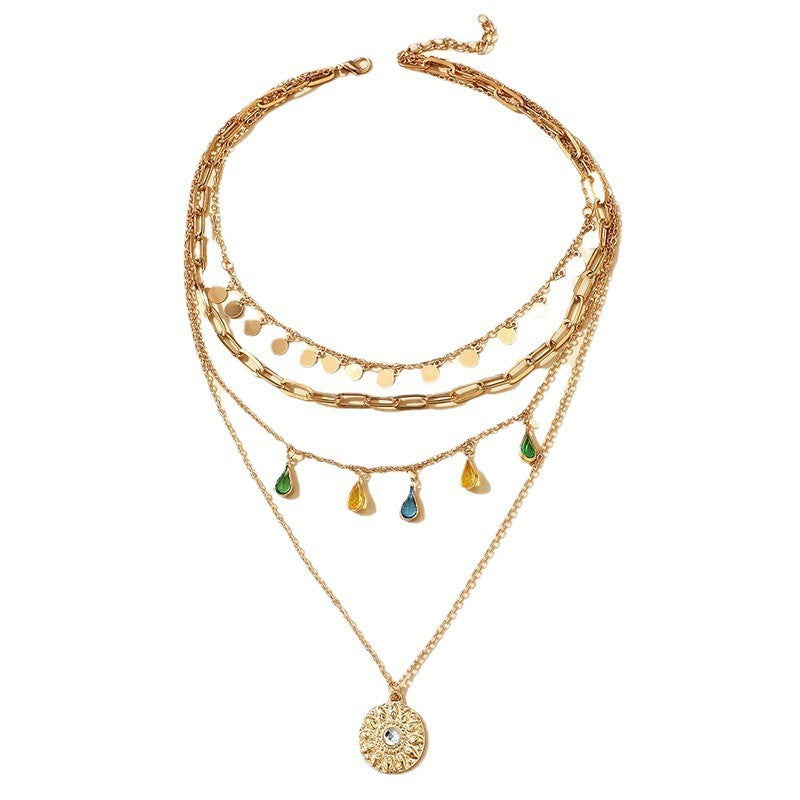 Layered Coin & Teardrop Necklace Set