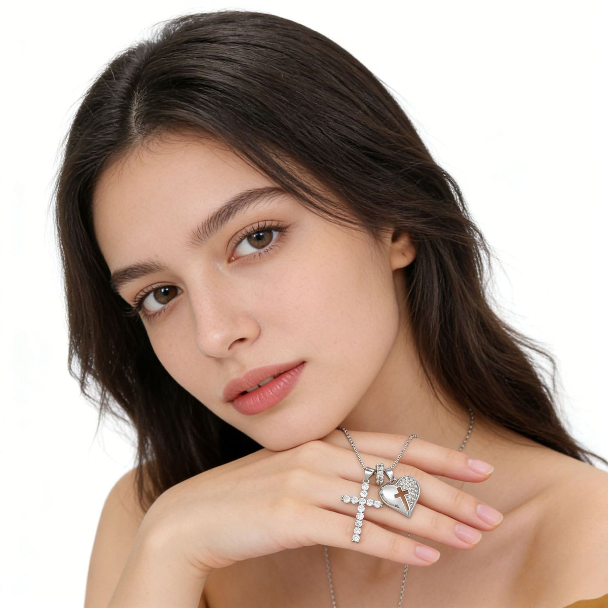 Paved Cross & Heart Necklace