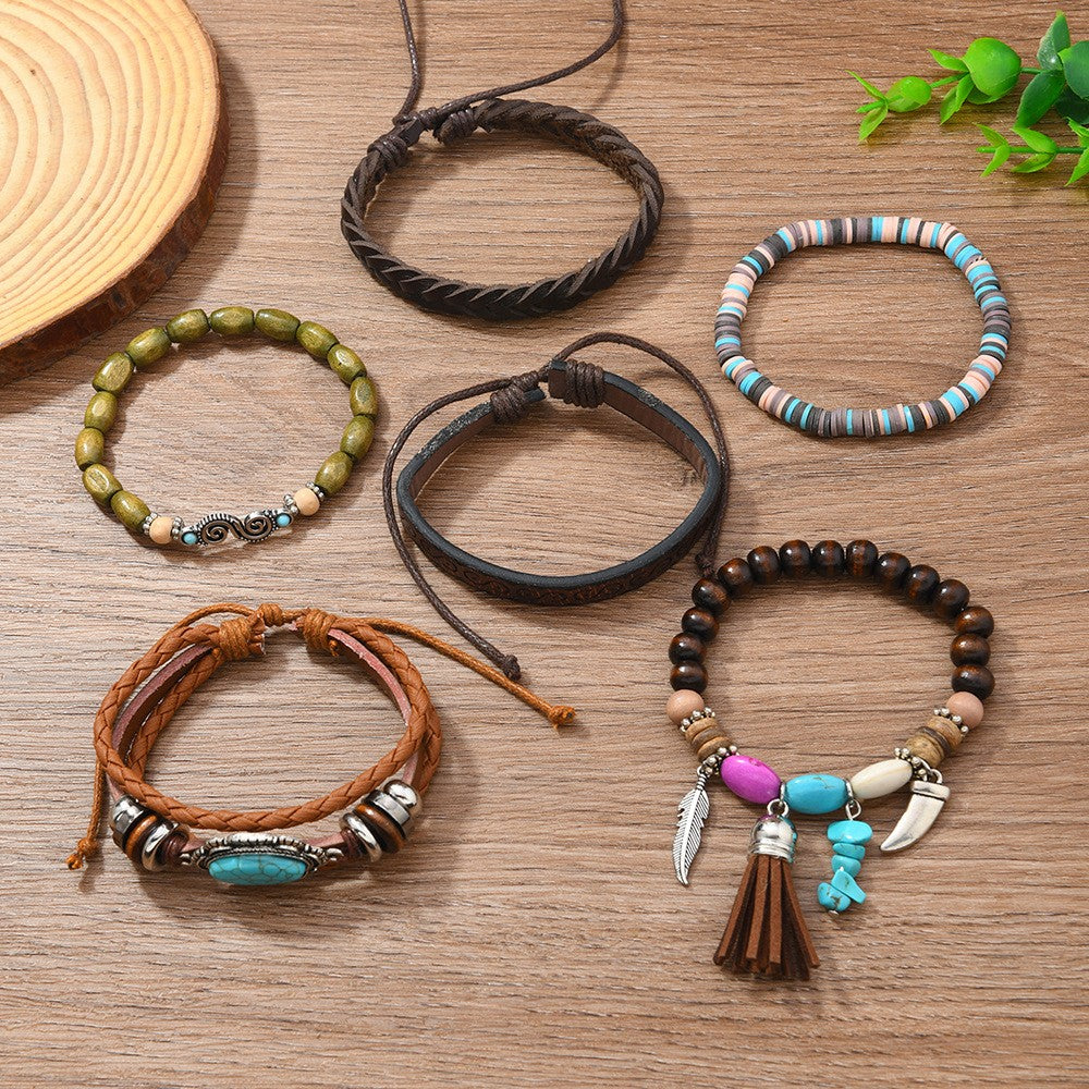 Turquoise Feather Layered Bracelet Set