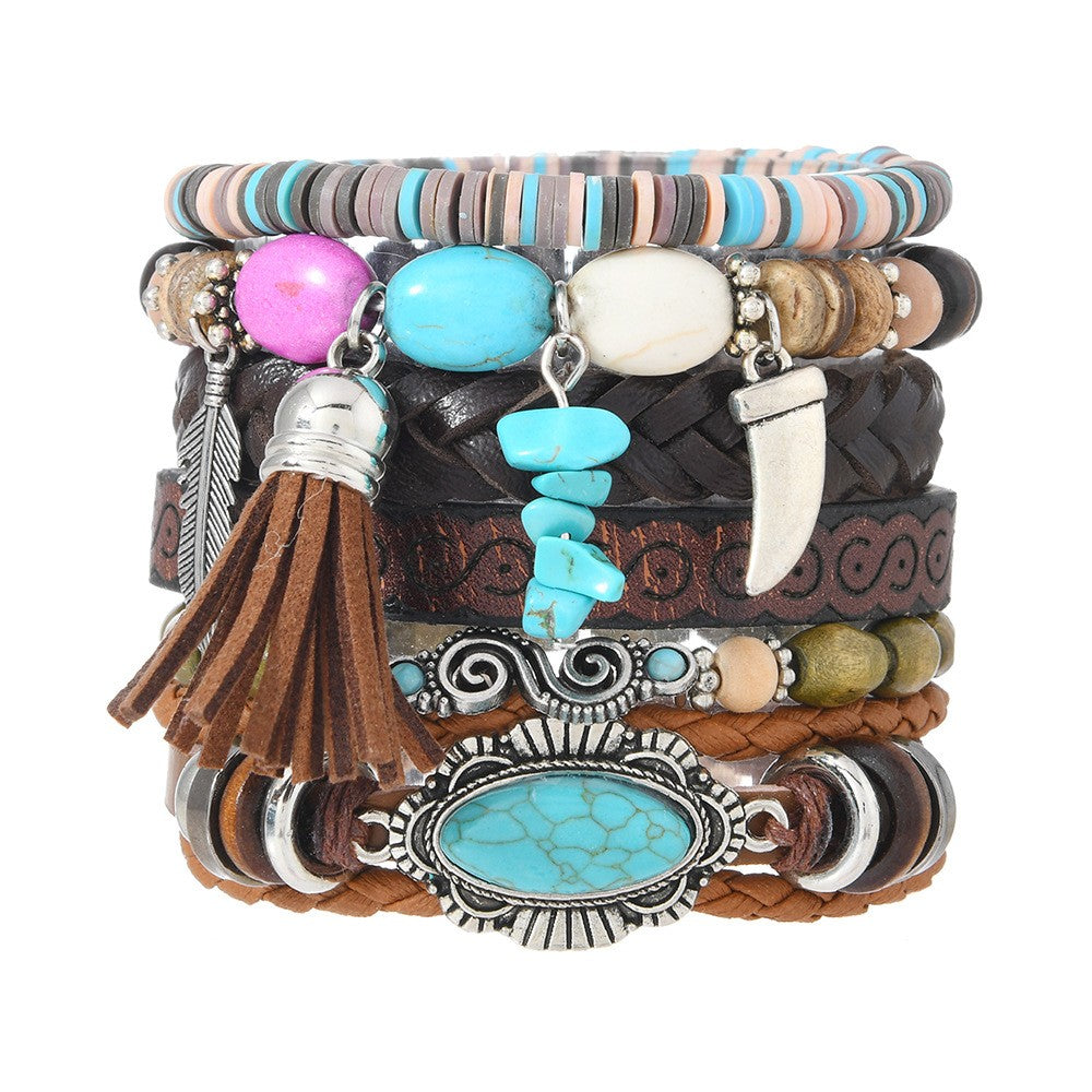 Turquoise Feather Layered Bracelet Set