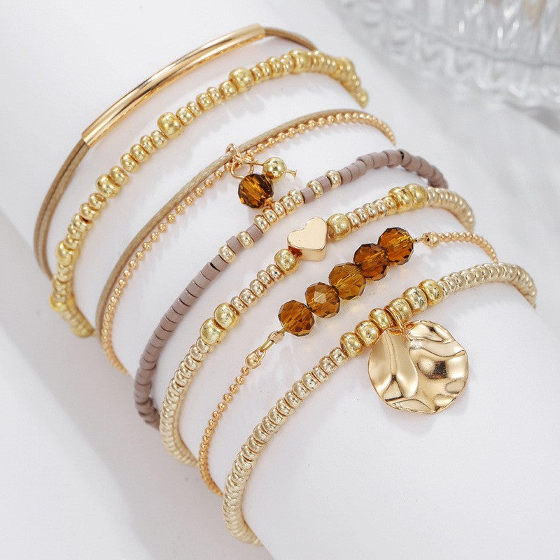 Amber Bead & Heart Charm Bracelet Set