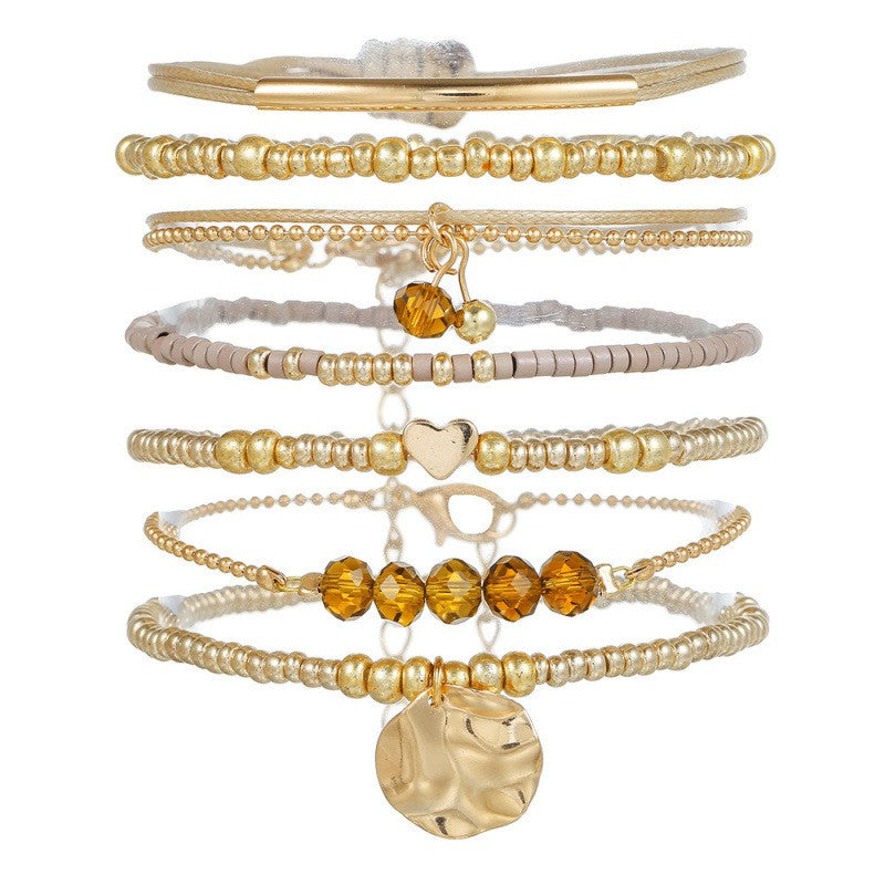 Amber Bead & Heart Charm Bracelet Set