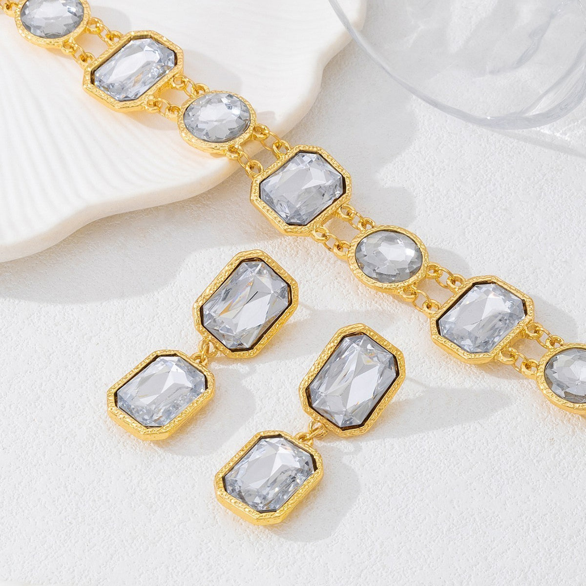 Crystal Rectangle Collar Necklace & Earring Set