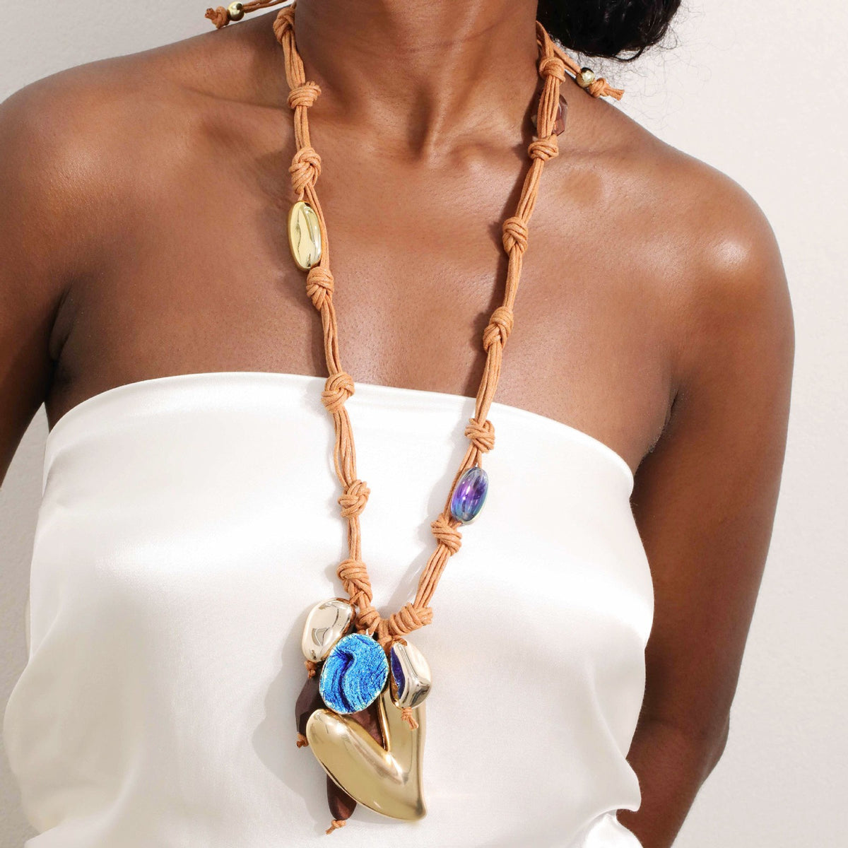 Mixed Metal & Blue Stone Cluster Necklace