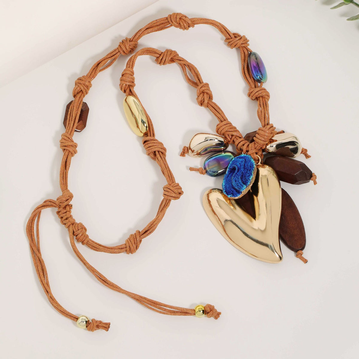 Mixed Metal & Blue Stone Cluster Necklace
