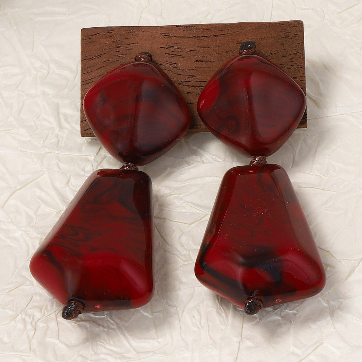 Burgundy Faceted Geometric Necklace & Earring Set