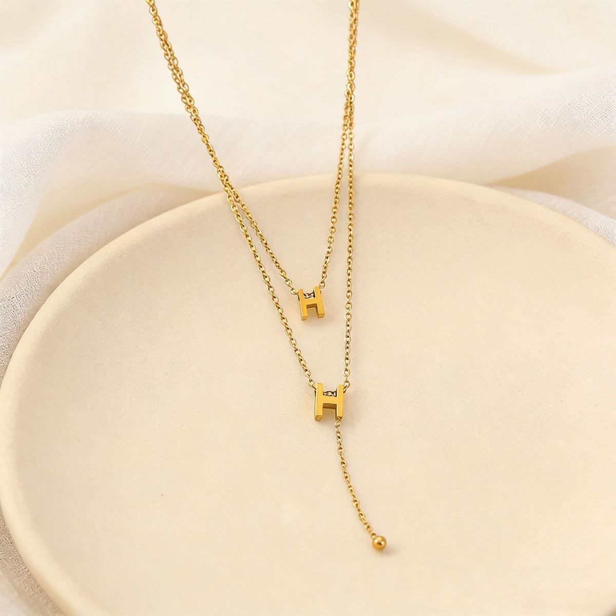 Double Layer Letter Lariat Necklace