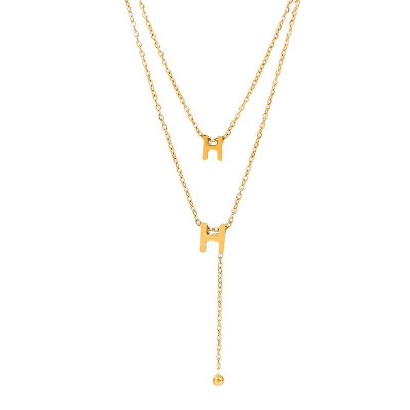 Double Layer Letter Lariat Necklace