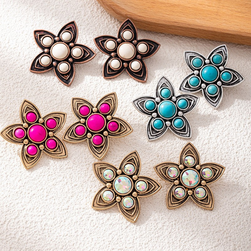 Five-Petal Flower Statement Earrings