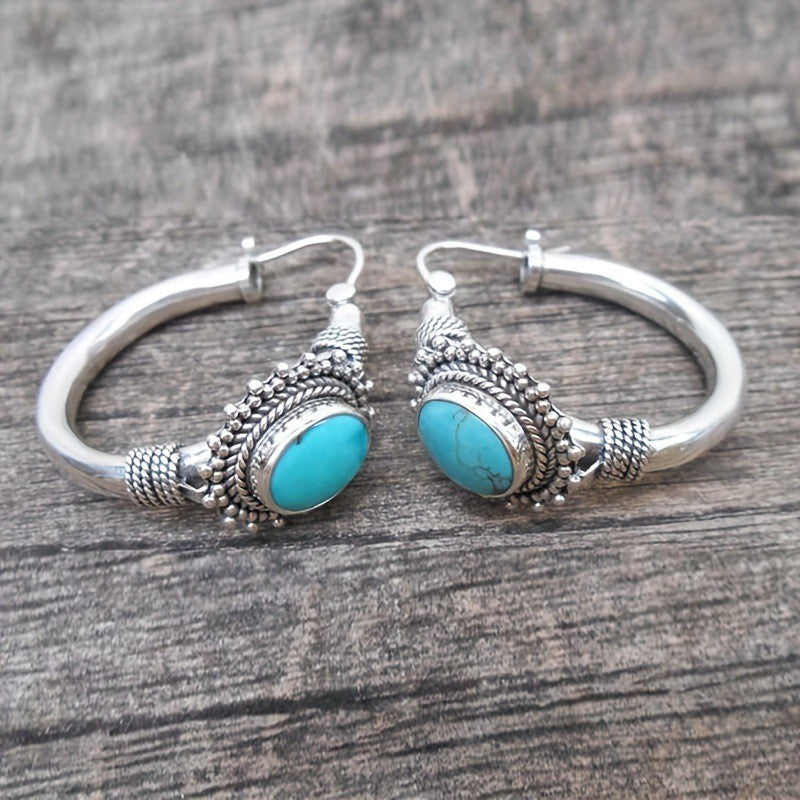 Turquoise Rope Detail Hoop Earrings