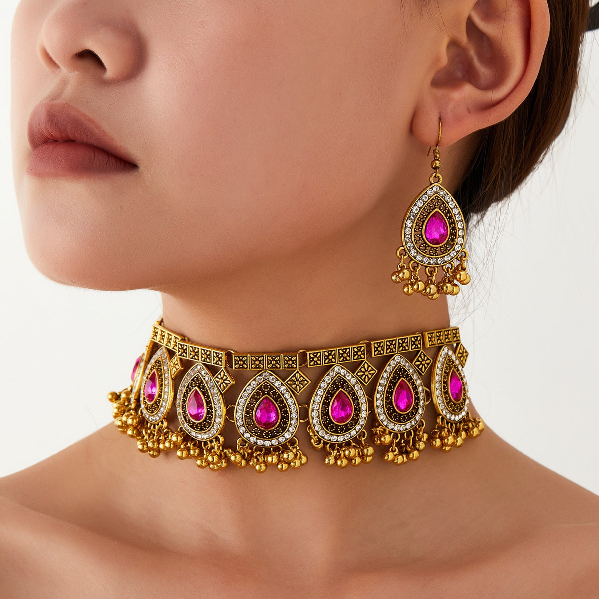 Teardrop Crystal Choker & Earring Set