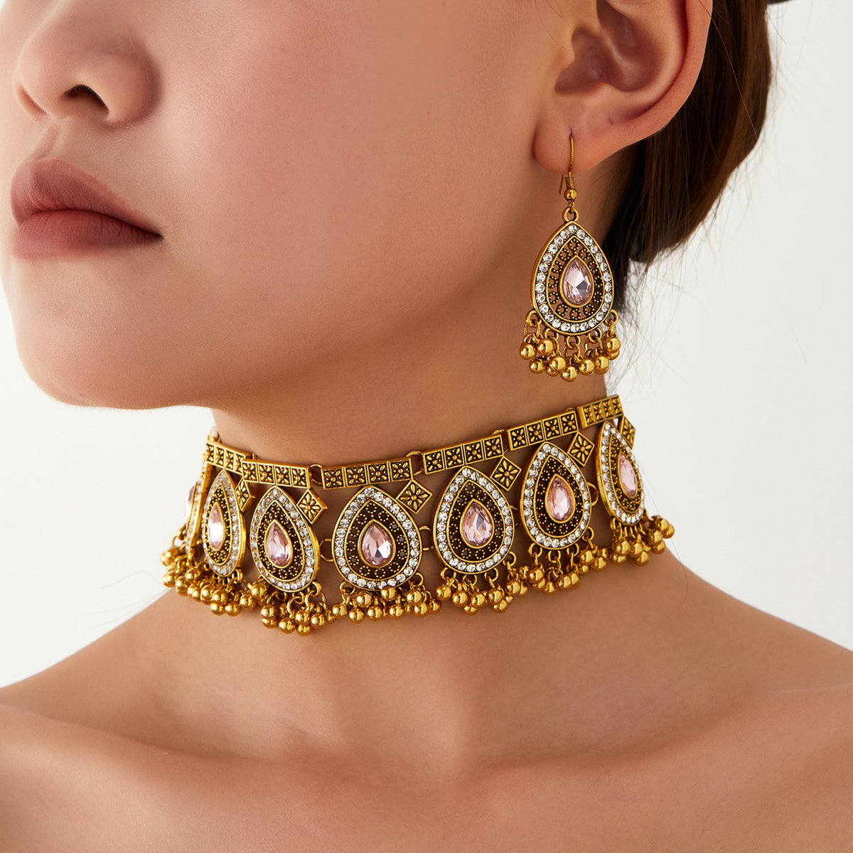 Teardrop Crystal Choker & Earring Set