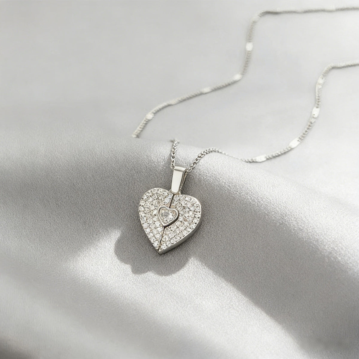 Paved Heart Locket Necklace