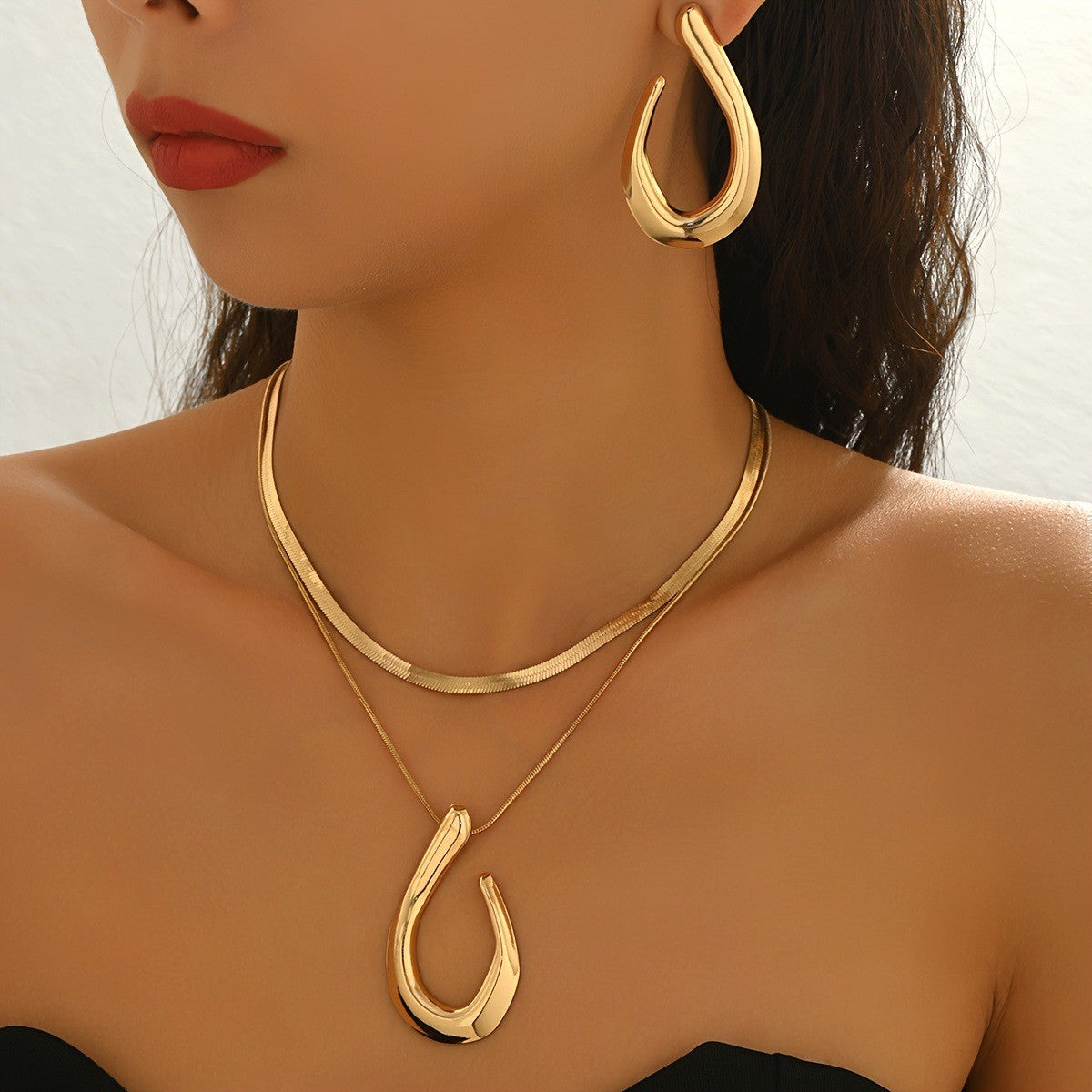 Open Teardrop Layered Necklace