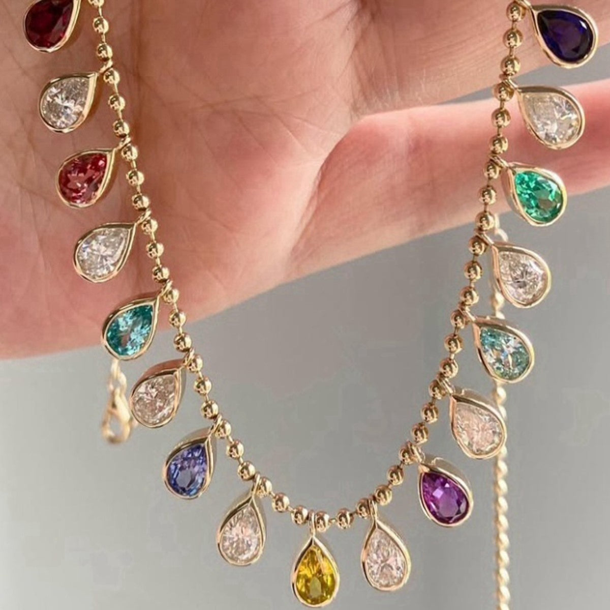 Multi-Color Gemstone Teardrop Necklace