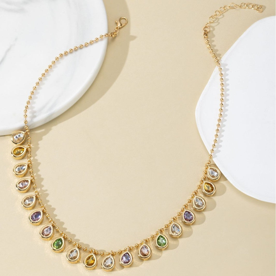 Multi-Color Gemstone Teardrop Necklace