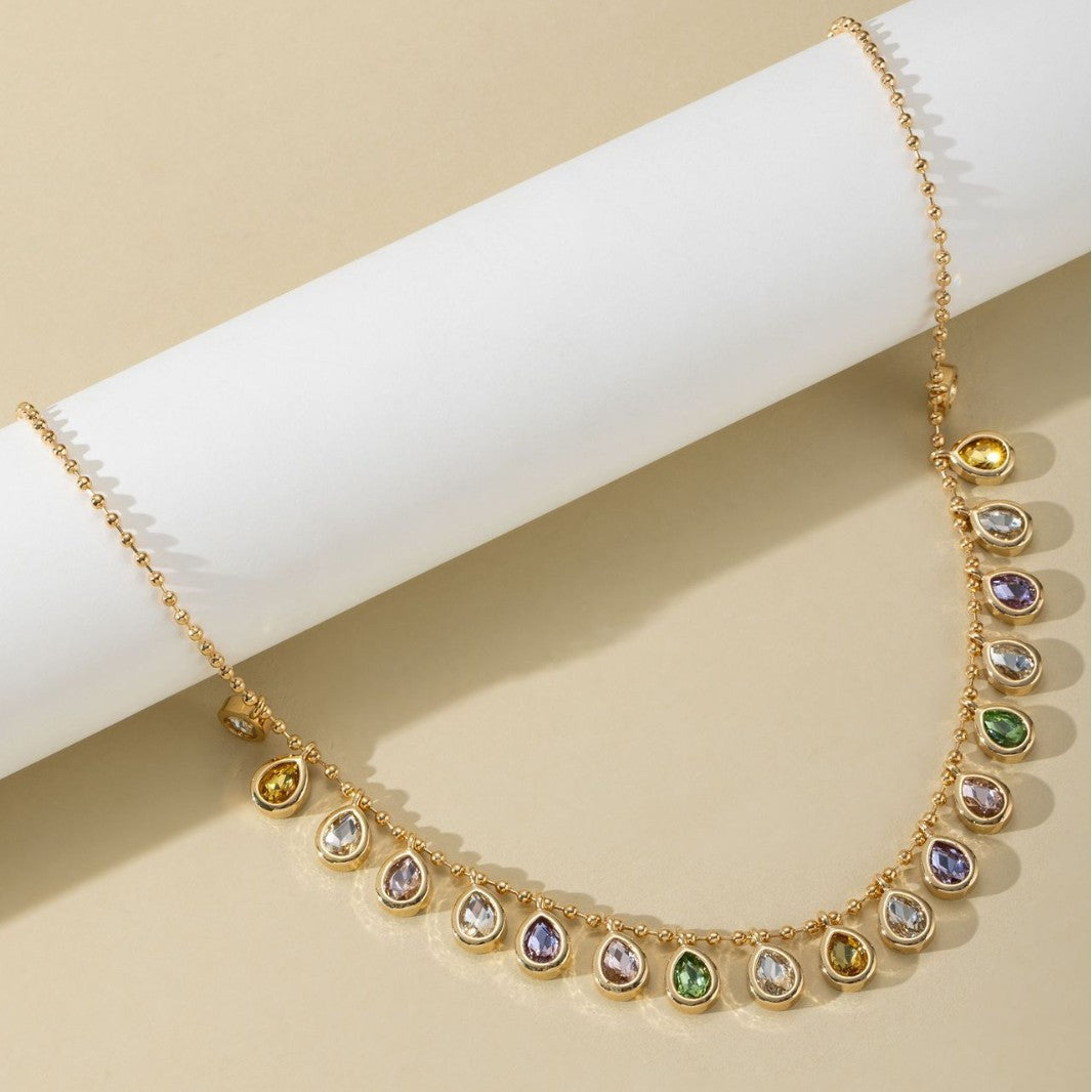 Multi-Color Gemstone Teardrop Necklace