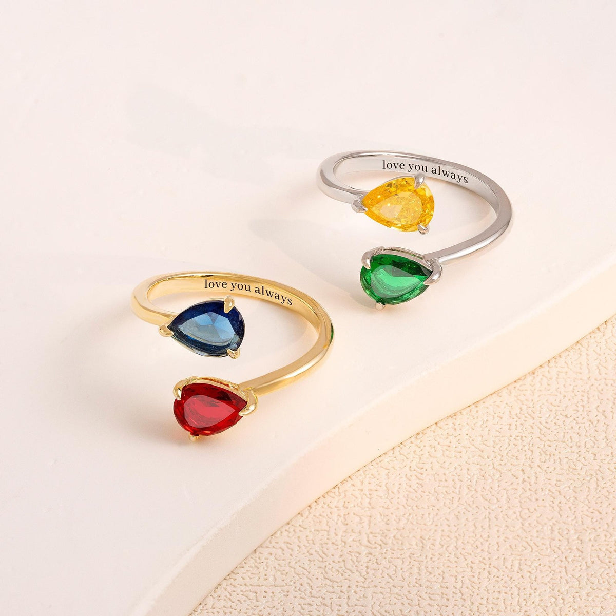 Two-Stone Adjustable Birthstone Ring