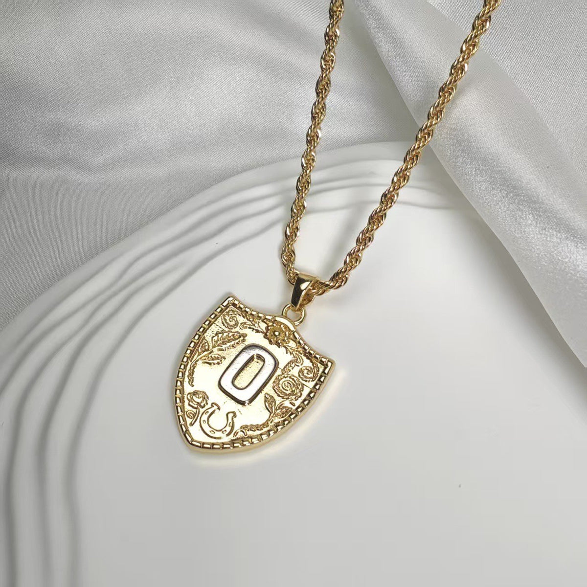 Embossed Shield Initial Necklace
