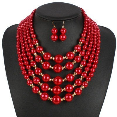 Cascading Pearl Bead Necklace Set