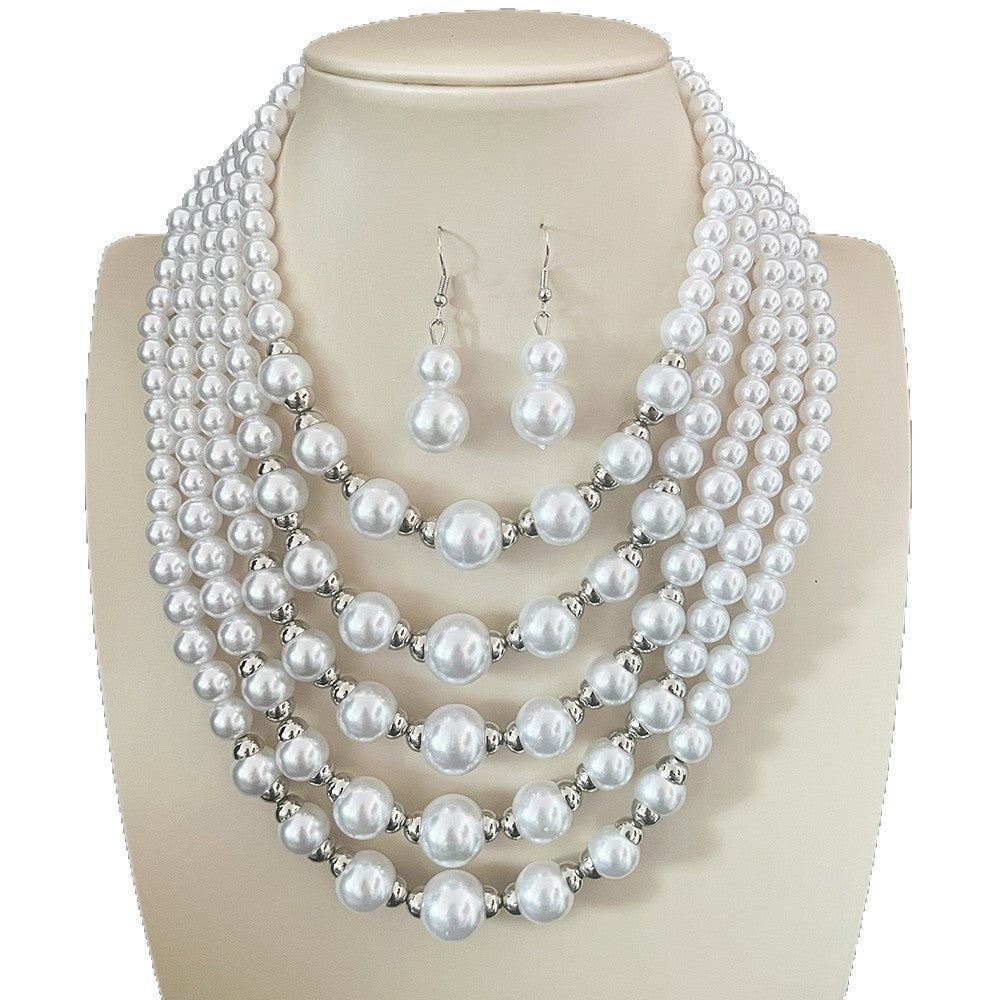 Cascading Pearl Bead Necklace Set