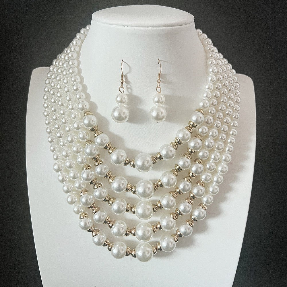 Cascading Pearl Bead Necklace Set