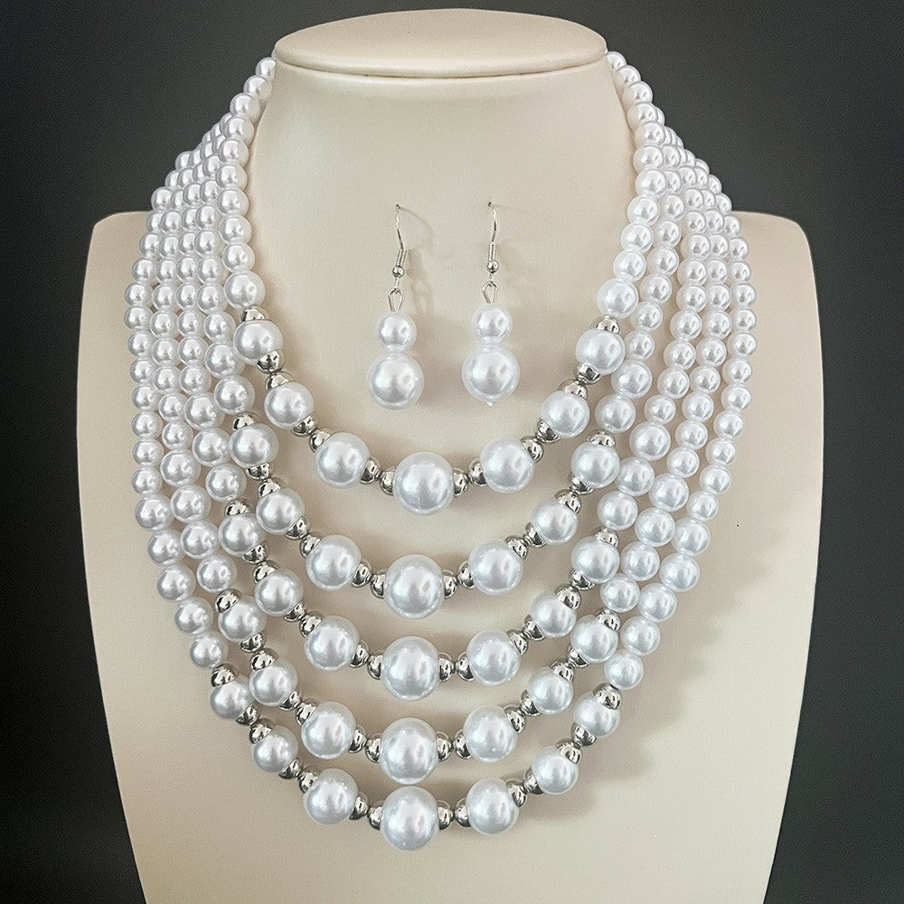 Cascading Pearl Bead Necklace Set