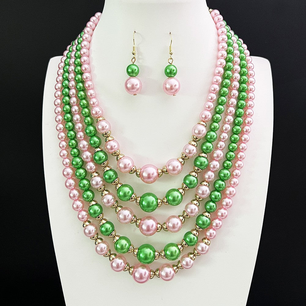 Cascading Pearl Bead Necklace Set