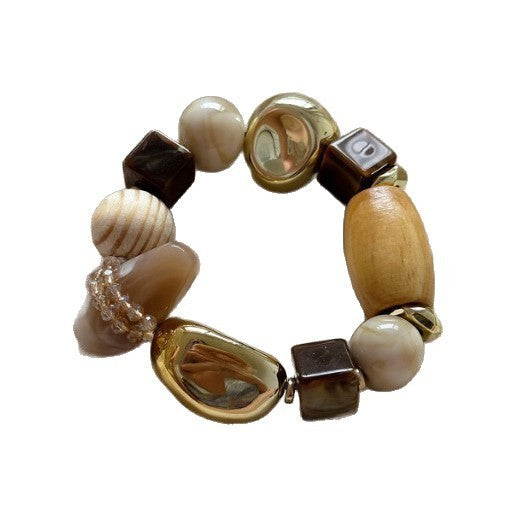 Wood & Gold-Tone Bead Stretch Bracelet