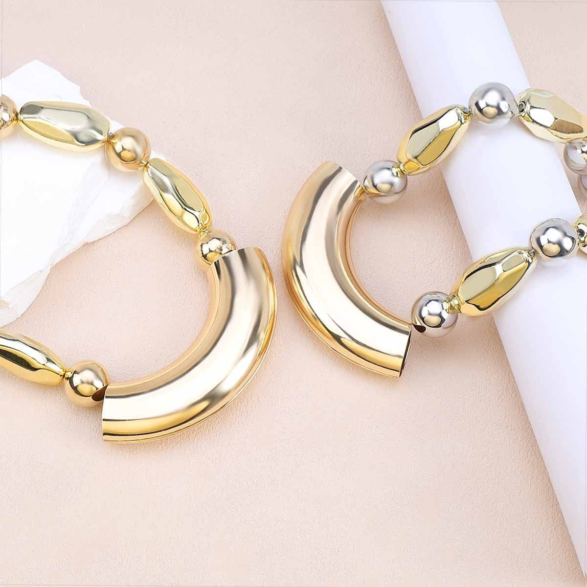 Gold-Tone Curved Bar & Bead Statement Necklace