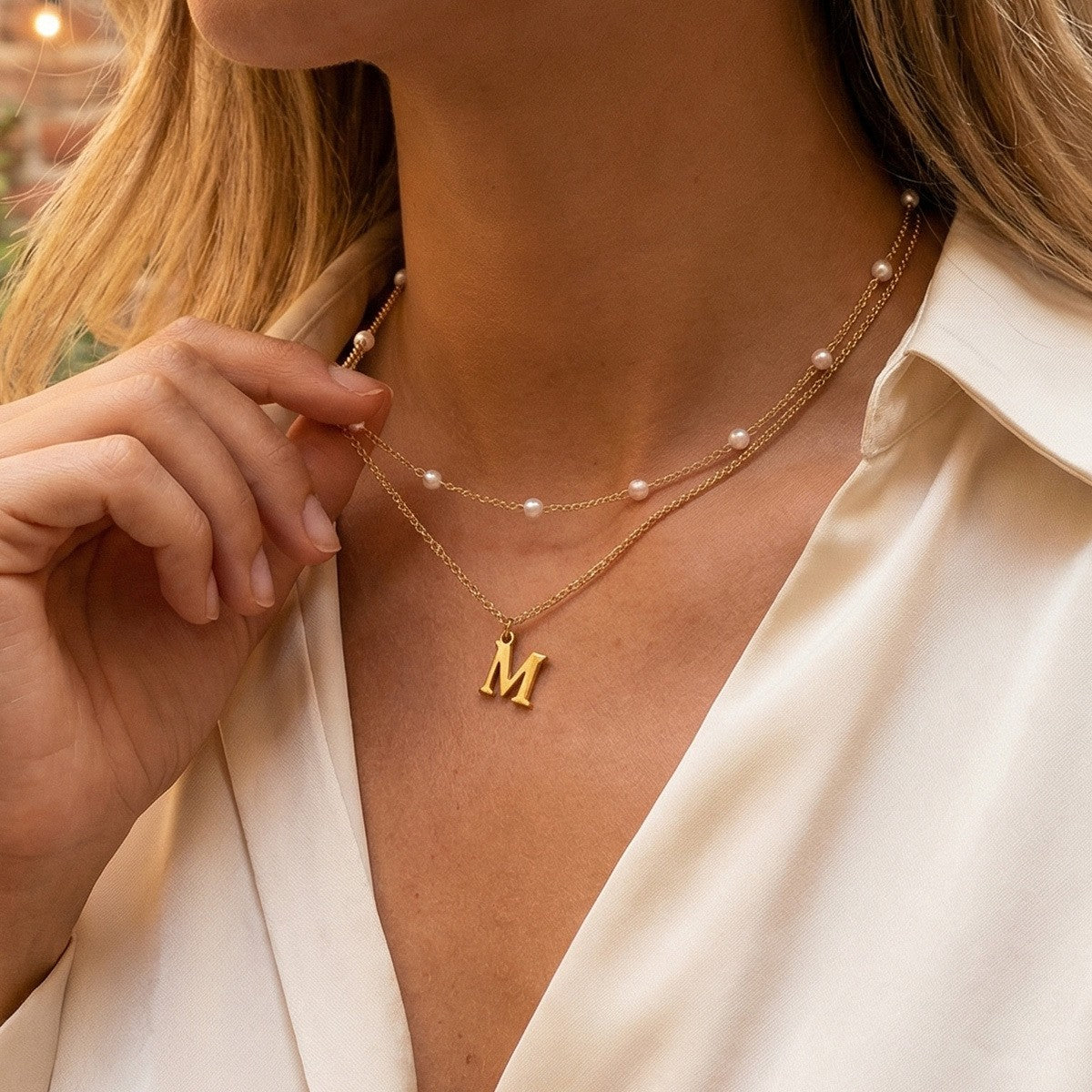 Pearl Initial Layered Necklace